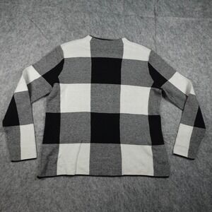 J Jill Sweater Women Medium Black White‎ Buffalo Plaid Check Cotton Long Sleeve